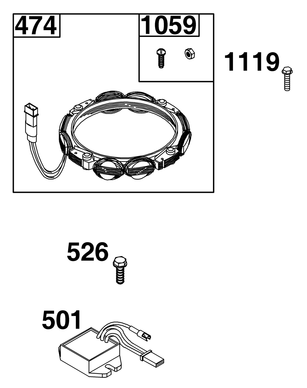 Alternator Group Diagram and Parts List for 44S977-0047-G1 400000 - 699999 Briggs and Stratton Engine